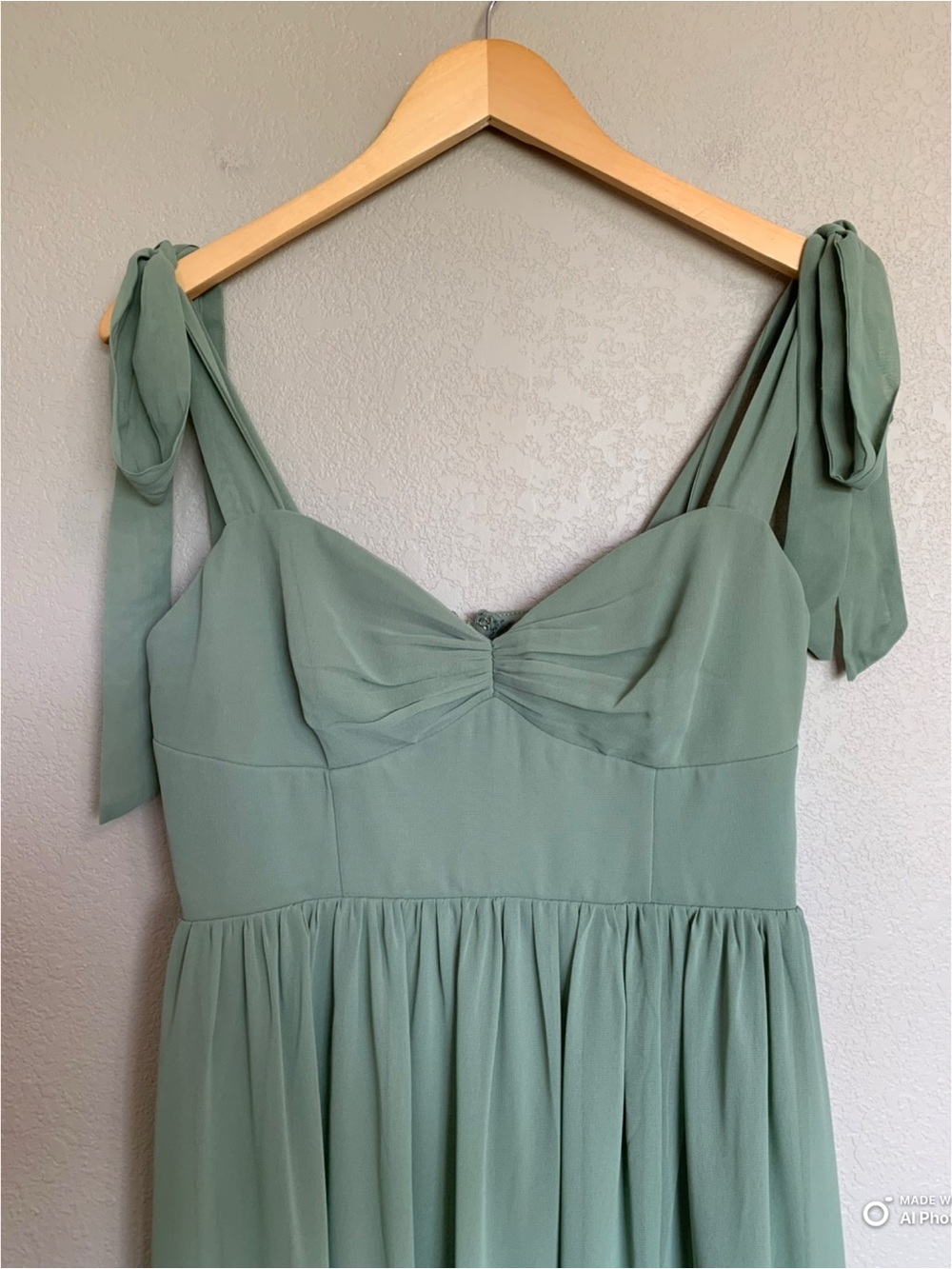 Lulus Medium Radiant Charisma Sage Brush Chiffon Ruched Tie-Strap Maxi Dress NWT - Picture 5 of 17